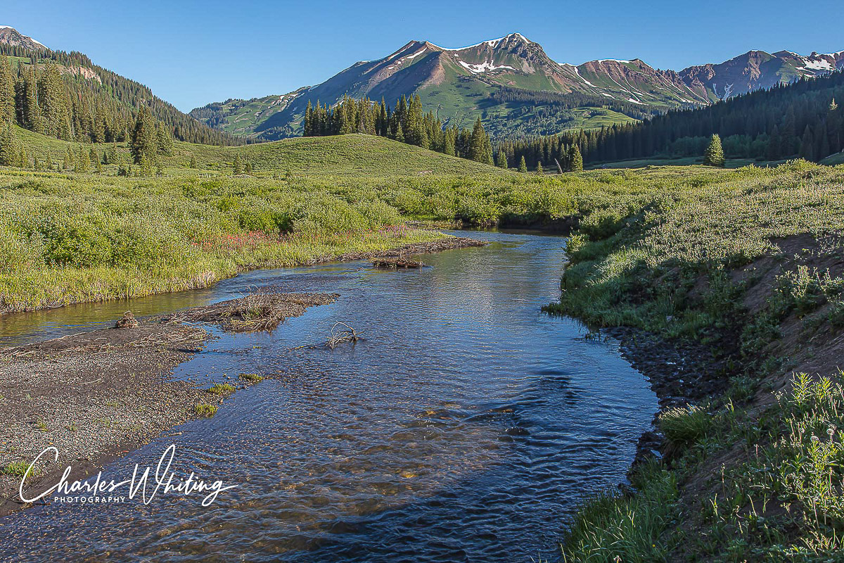 A view of Gothic Mountain and the East River on the road to Schofield Pass, Colordo