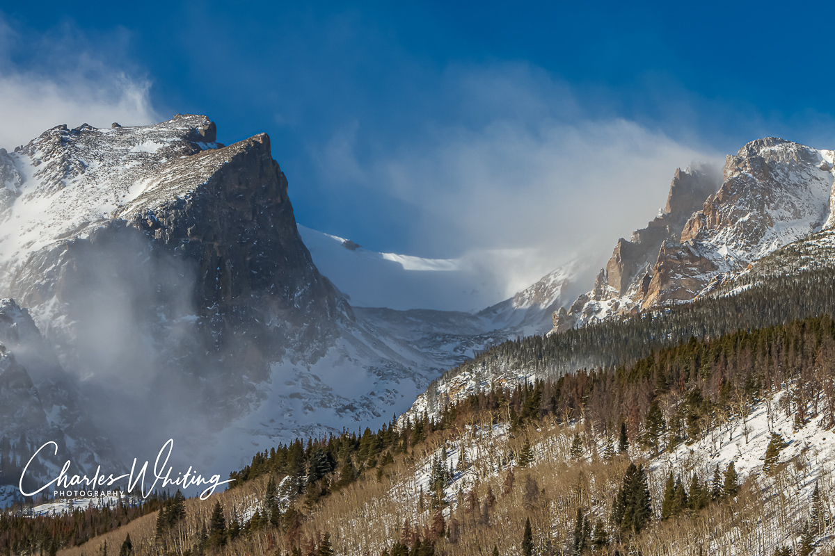 High country winds blowing snow at Hallett Peak, Rocky Mountain National Park