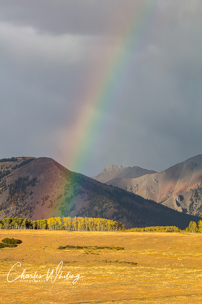 A special rainbow on a very unsettled evening from Alpenglow Ranch, Wilson Mesa, Colorado.